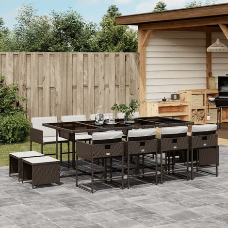 vidaXL Ensemble à manger de jardin avec coussins 13 pcs marron rotin