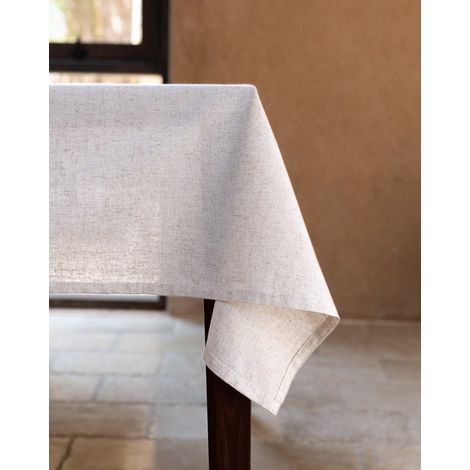 Nappe 180 x 145 cm en lin mélangé, beige, idéale pour Noël. (1/5)