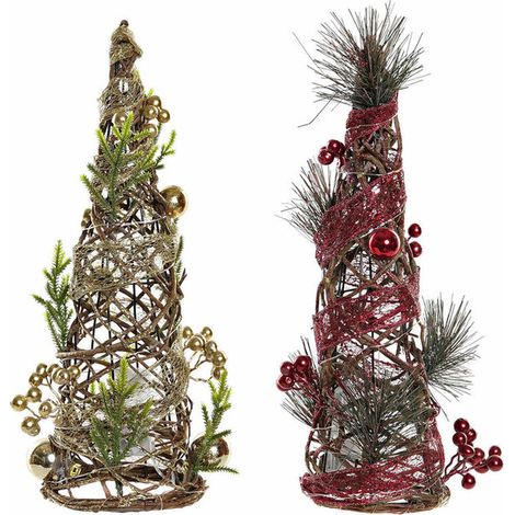 Weihnachtsbaum DKD Home Decor Rot grün Gold 16 x 16 x 41 cm Kunststoff (2 Stück)