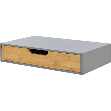 Estantería de diseño atemporal para salón/dormitorio mueble de almacenaje de pared con cajón bambú 40 x 24 x 8 cm gris 030011230 (1/5)