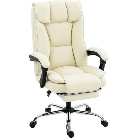 Silla de oficina ergonómica con reposapiés de polipiel y metal beige y negro (1/4)