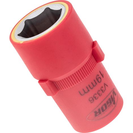 VIGOR Douille d’entraînement carré 12,5 mm = 1/2 pouce VDE, profil hexagonal extérieur 19 mm, longueur totale 55 mm V3336 (1/2)
