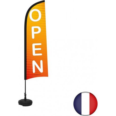 Drapeau OPEN de dimensions 230 x 70 cm avec son kit socle plastique et mât (1/3)