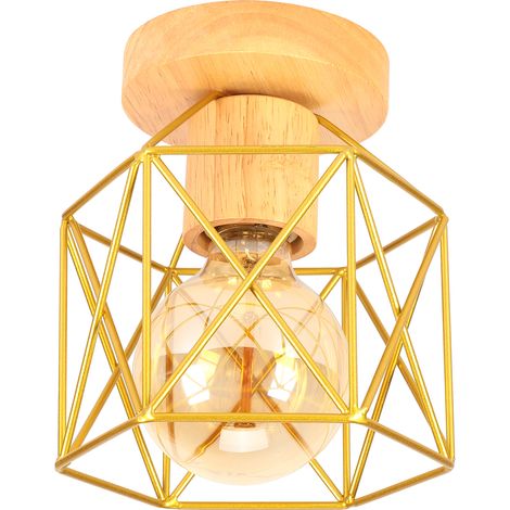 Plafones Modernas Lámpara De Techo Vintage Lampara Techo Retro Pantalla De Jaula De Metal Para Pasillo Dormitorio Cocina Sala De Estar Oro