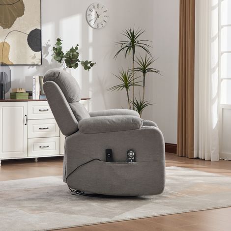 Fauteuil inclinable pivotant 360° : massage,chauffage électrique,dossier/repose-pieds ajustables,poches latérales,porte-gobelets,gris. (1/5)