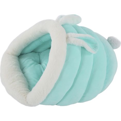 Cage pour chat et chien avec oreilles de lapin, lavable en machine, semi-fermée, chaussons ronds en éponge haute élasticité, bleue. (1/5)
