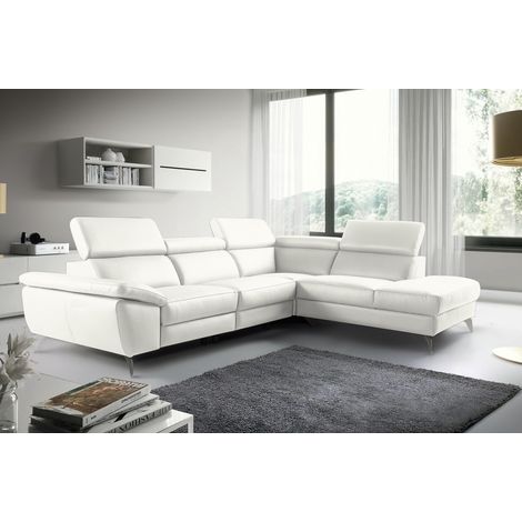 Canapé d'angle 5/6 places en cuir italien épais – Confort optimal – Dimensions 280x220 cm – Blanc cassé – Angle droit (1/5)