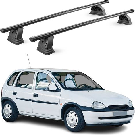 OMAC Stahl Dachträger Querträger Opel Corsa B 1993-2000 Schrägheck Kombi – TÜV / DIN 75302:2019 – Abschließbar – Max. 75 kg – 2 Stangen – Schwarz (1/5)