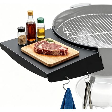 34,5 cm x 35,2 cm Tablette de table pour barbecue pour grils de charbon de bois, peut placer des condiments et ustensiles suspendus (1/5)