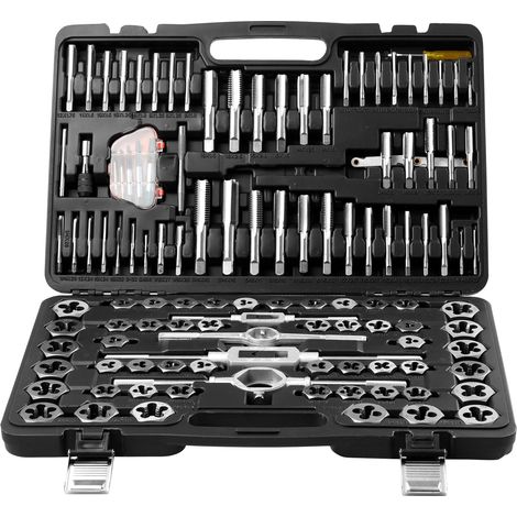VEVOR Set di Filiere Maschi Utensili per Filettatura SAE 116 Pezzi in Totale, Set per Rubinetti Matrici in Lega di Zinco Utensili per Filettature in Valigetta Portatile, Set di Rubinetti Chiavi 116 Pz (1/5)