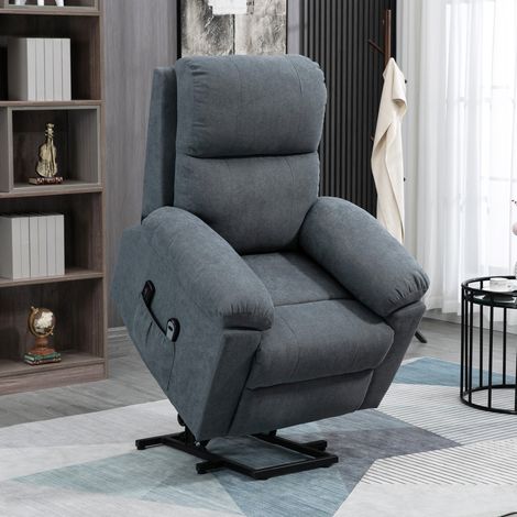Sillón elevador masaje HOMCOM, 8 motores vibratorios, mando, lino gris (1/5)