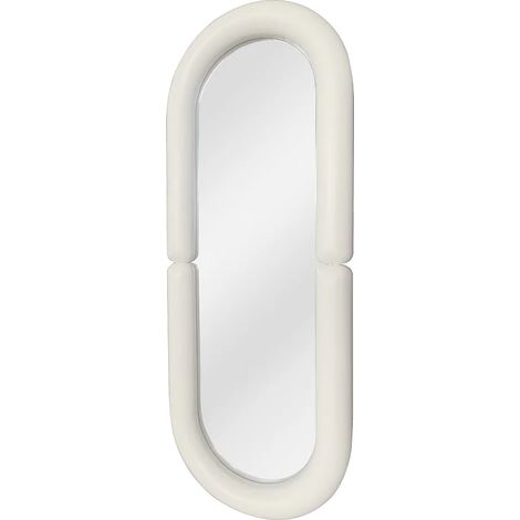 Specchio da parete ovale in legno di paulownia - L. 60 x H. 160 - Crema - SINDRA (1/4)