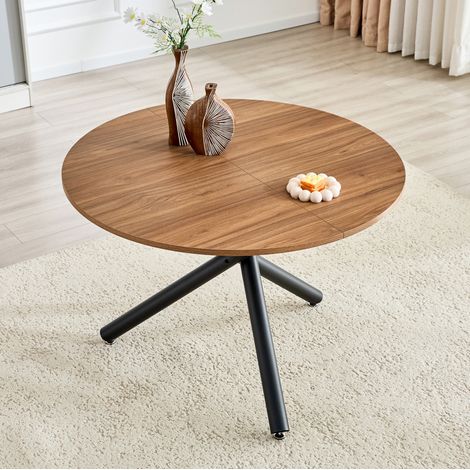 Runder Beistelltisch 40x40x55 cm Schwarz/Walnuss MDF und Metall mit stabilem Kreuzfuß (1/5)