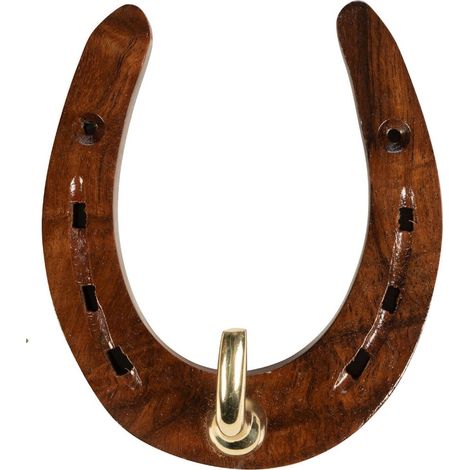 Taglia unica, legno: Portabriglia in legno e ottone a forma di ferro di cavallo