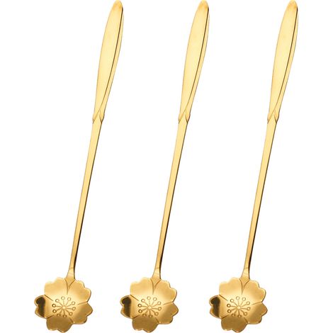 3 cuillères à thé à long manche, acier inoxydable doré, pour thé glacé, café, crème glacée et desserts (1/5)
