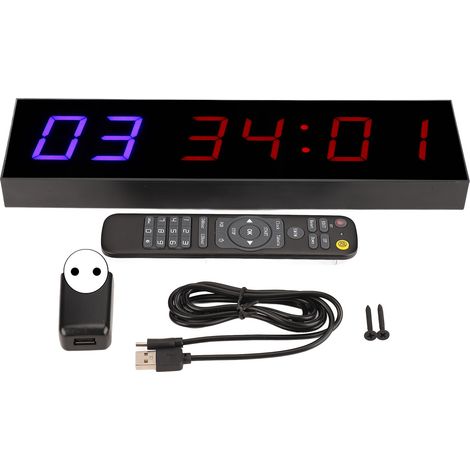Gym Timer Interval 6 Bit LED Workout Countdown Up Stopwatch with Remote 1.8in AC110240V EU Plug (1/5)