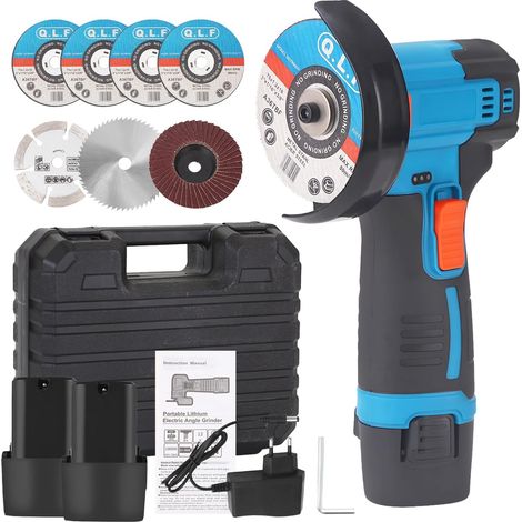Mini-Akku-Winkelschleifer 19500 U/min 12V Profi-Akku-Winkelschleifer mit 2 x 4500mAh Akkus, 7 x 75mm Trennscheiben, Winkelschleifer zum Schneiden, Polieren und Schleifen (1/5)