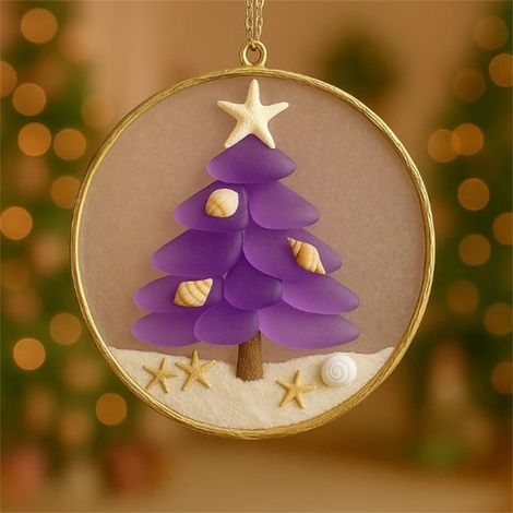 Ornement De Sapin De Noël En Verre De Mer - 3,1 Pouces - Violet - Pour Décoration Festive Et Cadeaux - 1 Pièce