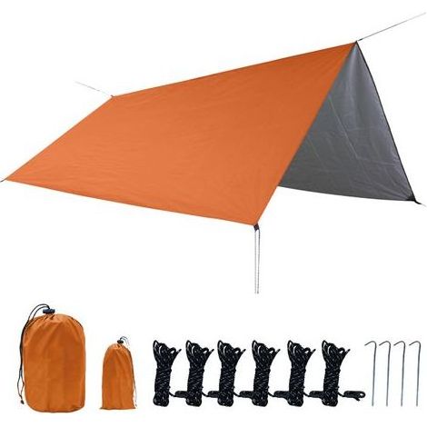 Voile d'ombrage imperméable de 3 x 3 m (10 x 10 pi) avec protection solaire, anti-UV et sable, fournie avec piquets, corde et sac de rangement pour terrasse, jardin et cour. (1/5)