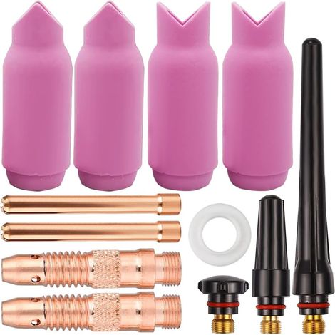 pour kit d'accessoires de Torche de soudage TIG Corps de Pince buse en Alumine mâle et Femelle 90° Pince 2.4mm 3/32 Capuchon arrière 18CG Joint de Coupe pour Torche SR WP 17 18 26 (12 pièces) (1/5)