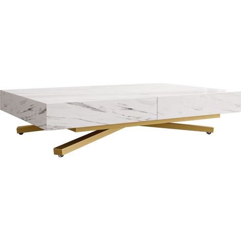 Mesa de centro convertible Oswego 178, Mármol blanco, 27x80x120cm, Diámetro: 0, Aglomerado laminado, Angular