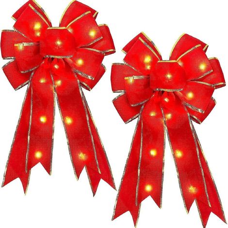 Bow De Noël - Ruban En Velours Rouge 50 Cm - Décoration Arbre De Noël Porte Mur Wreath - 2 Pièces (1/5)