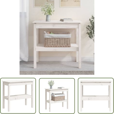 The Living Store Table console Blanc 80x40x75 cm Bois de pin solide - Table Basse - Meuble Entrée - Table Console Blanche - Table Design - Table Bois Massif (1/5)