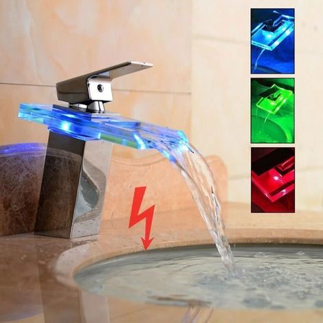 Robinet LED pour Salle de Bain - avec 3 Lumières RVB Qui Changent de Couleur - Robinet de Salle de Bain Cascade - ROBINETTERIE