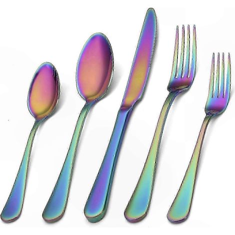 Regenbogenfarbenes Edelstahl-Besteckset, 5-teilig, satiniert, Küchenutensilien-Set für den Tisch (1/5)