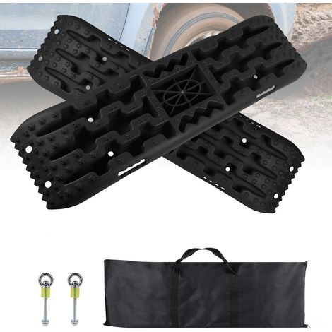 2 Pcs Plaques de Desensablage, Accessoire de Désenlisement pour Cale Camping Carr, 4x4 jusqu‘à 10T, Rampe Voiture de Récupération à Traction sur Sable, avec Sac de Rangement, Support, Noir