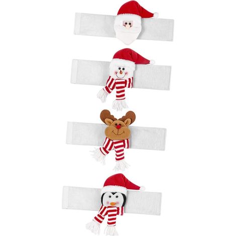 Lot de 4 Embrasses de Rideaux de Noël en Tissu Élastique Boucles Décoratives Père Noël Bonhomme de Neige Élan et Pingouin Accessoires pour Fixation Rideaux Fenêtres (1/5)