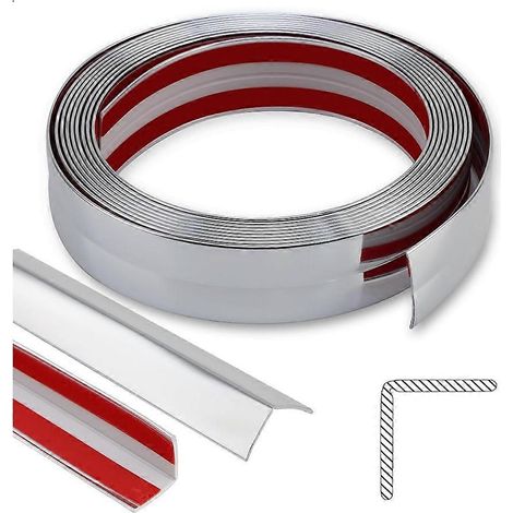Moulure décorative multifonctionnelle brillante, autocollante, protection d'angles intérieurs et extérieurs pour murs, tables et cadres de portes, argent. (1/5)