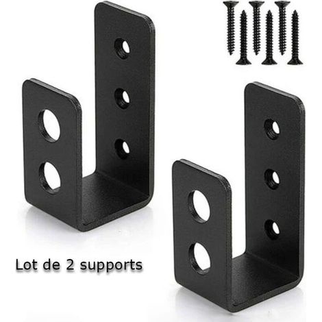 Lot de 2 supports de porte en acier robuste pour porte de 2 x 4, barre de sécurité en forme de U - noire