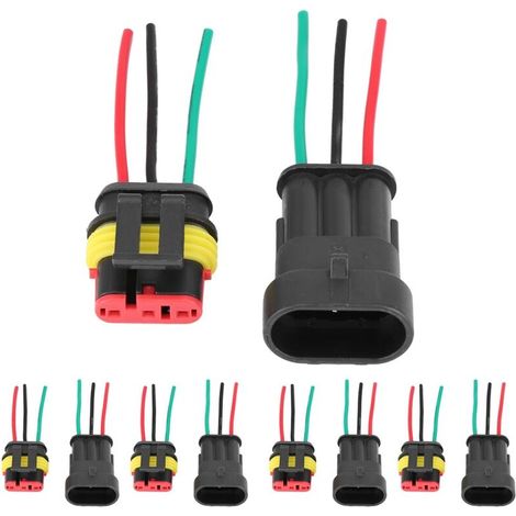 Kit de Connecteur Électrique Auto Étanche 3 Broches - Lot de 5 Pièces (1/5)