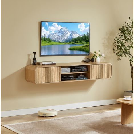Mobile TV sospeso 160 cm in truciolare naturale con vani a giorno (1/5)