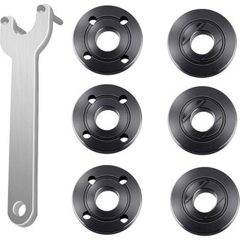 Jeu de 7 clés à bride pour meuleuse d'angle, écrou de blocage métallique, 1 clé à meuleuse d'angle, 6 écrous à bride, compatible avec Dewalt, Bosch, Black Decker, Ryobi et Makita (tige filetée 5/8"-11