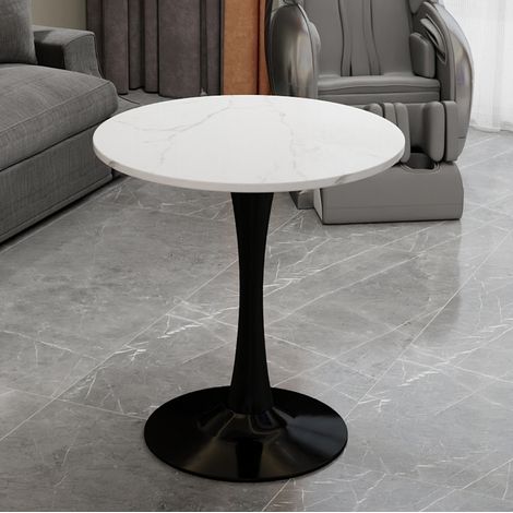 Mesa de centro redonda 70 x 70 x 72 cm efecto mármol blanco veteado, pata negra DESVIAE (1/5)
