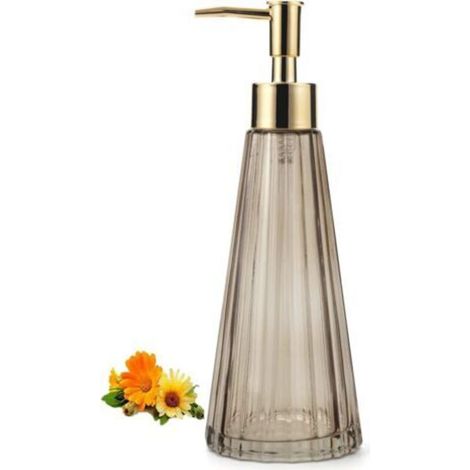 Dispenser di sapone liquido in vetro per bagno e cucina, dispenser di sapone in vetro con pompa color ruggine argento 300 ml (marrone) -Crezuo