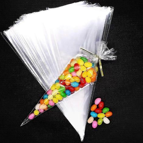 Sachets Cellophane Transparents avec Attaches Twist, Lot de 100 Emballages pour Biscuits, Bonbons et Friandises de Fête, 18 x 37 cm (1/4)