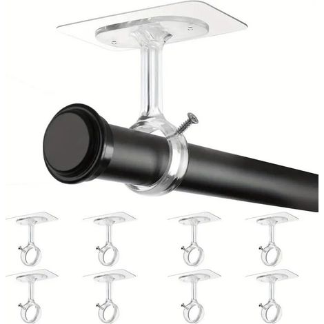 8 pièces supports plafond pour tringle à rideau, fixation adhésive sans clous, crochets réglables Ø3 cm, facile à installer sur mur ou plafond (1/4)