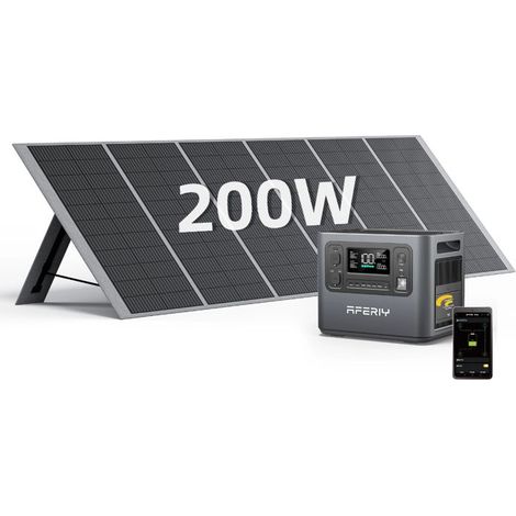 Tragbarer Solargenerator - AFERIY - 2400W - 2048Wh LiFePO4 - 200W faltbares Panel - MPPT IP65