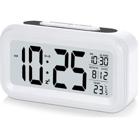 Réveil avec écran LED de 4,3", réveil numérique alimenté par batterie, répétition d'alarme, facile à utiliser - Blanc (1/5)