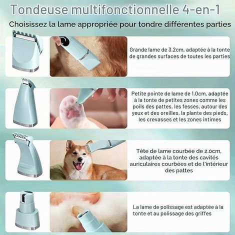 Kit de Tondeuse Chien Chat, Animaux Silencieuse Sans Fil avec Têtes (Pattes, Visage, Courbée, Lime à Ongles), Toilettage pour Petits Chiens et Chats