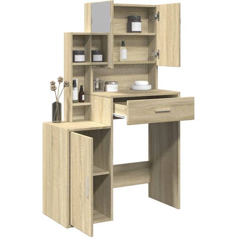 Schminktisch mit Schrank Sonoma-Eiche 80x35x132 cm