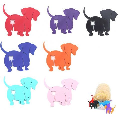 Colorful Dachshund Bread Clips - Fun, reusable, 3D-printed dog-shaped clips for storing bread, chips, and other foods. - AquaForge (1/5)