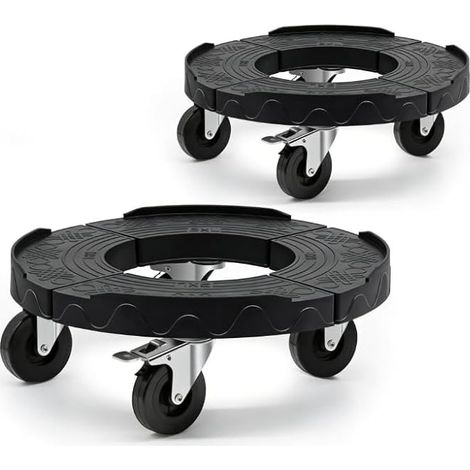 2 x Round Tray with Wheels, Adjustable from 38 to 51 cm, Round Trolley for Flowers, Load Capacity 220 kg, for Potted Plants, Water Barrel, Bottle Rack (1/5)