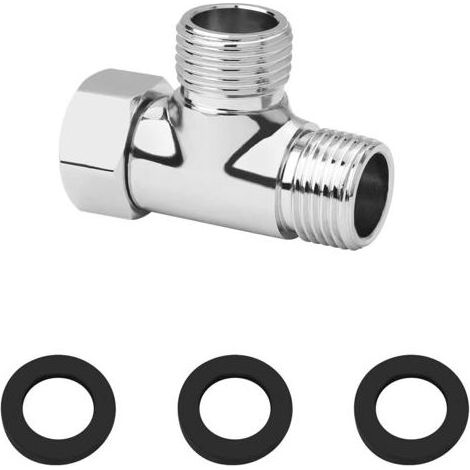 Vanne de dérivation G1/2" en laiton à 3 voies - Adaptateur universel en forme de T pour système de douche - Répartiteur de tuyau de douche pour bidet portable et pulvérisateur - Chrome (1/5)