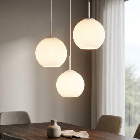 Hängeleuchte Pendelleuchte Wohnzimmerlampe 3-flammig Weiß Metall H 120 cm (1/5)