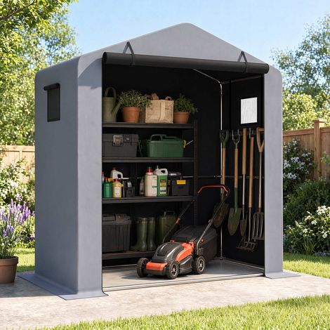 Garden Shed with Zippered Door, Galvanized Frame, Silver (1/5)