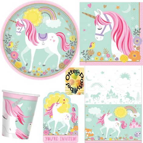 Kit de fête Licorne Magique, 41 pièces - pour 8 invités : assiettes, gobelets, serviettes, nappe, invitations (1/5)
